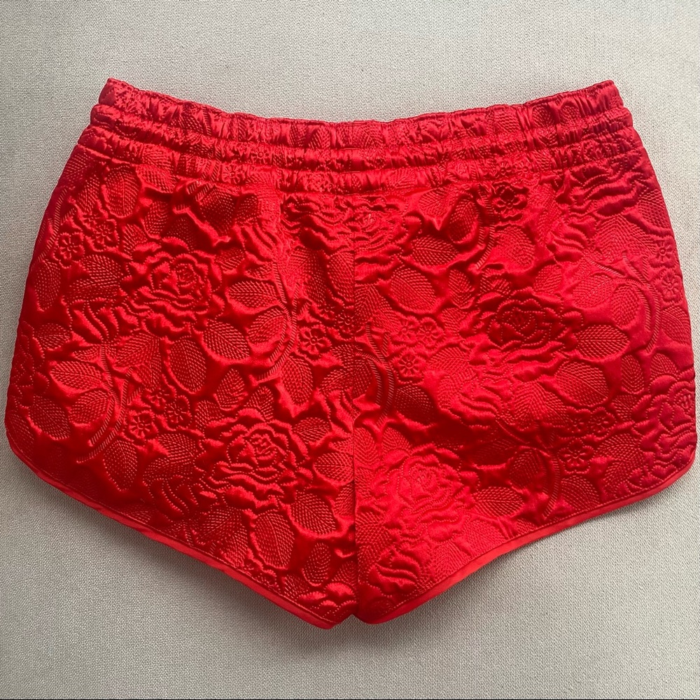 NWOT Adidas Orginals Satin Quilted Red Rose Trefoil Logo Shorts, Sz Small, Rare - Picture 7 of 14